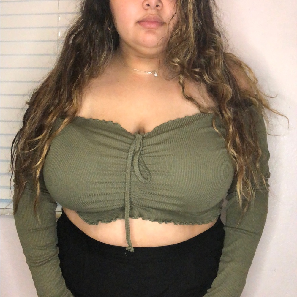 Plus Size Olive Lettuce Crop Top